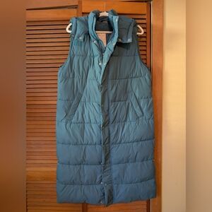 Teal Longline Hooded Puffer Vest